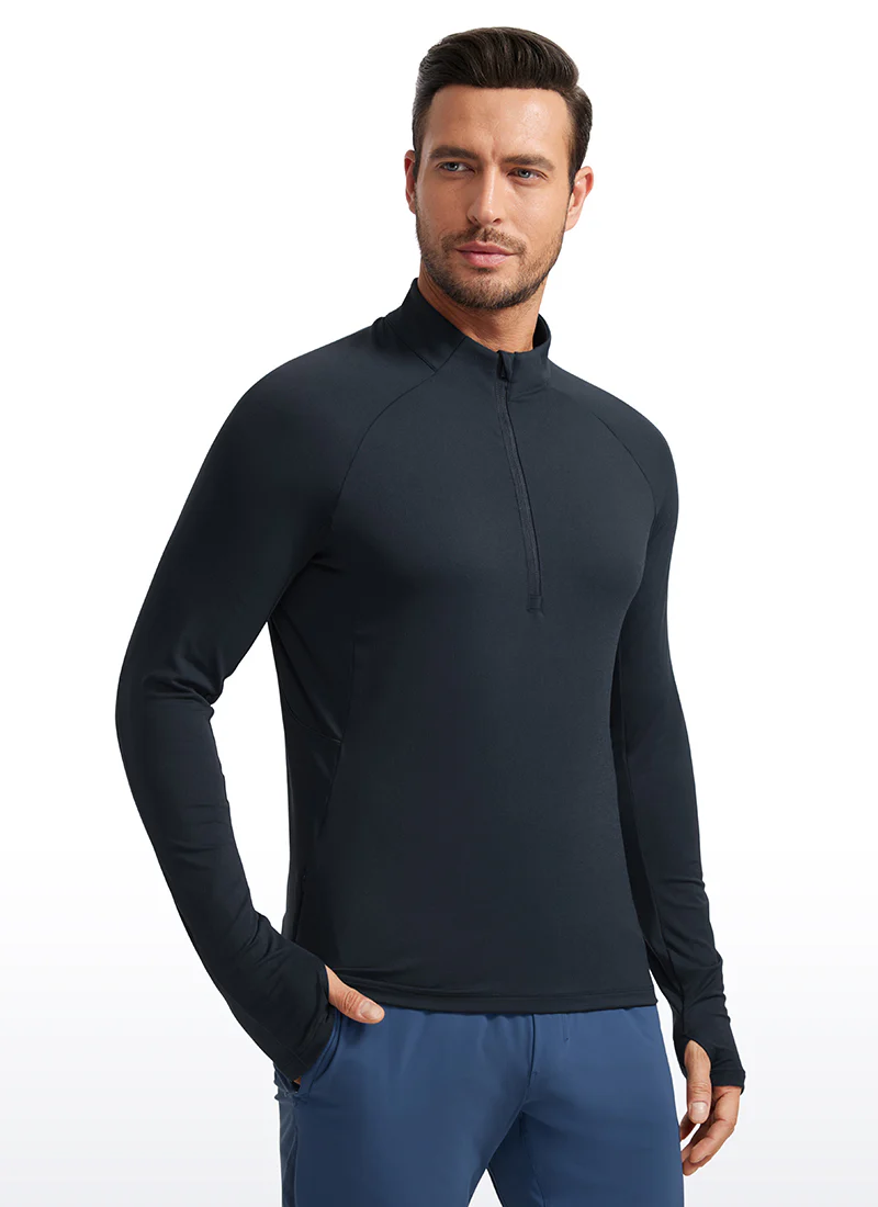Brushed Half Zip Long Sleeve with Thumbhole - Image 13