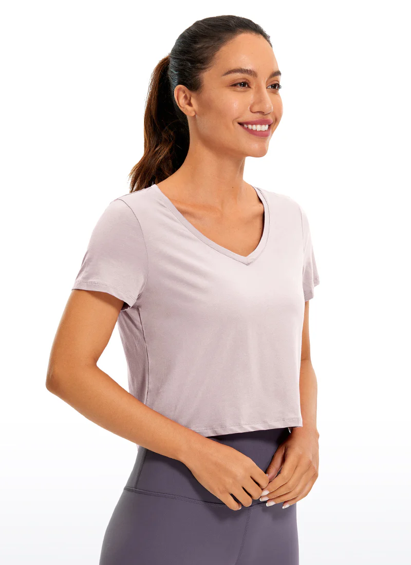 Pima Cotton Short Sleeve Cropped  V-neckline - Image 25