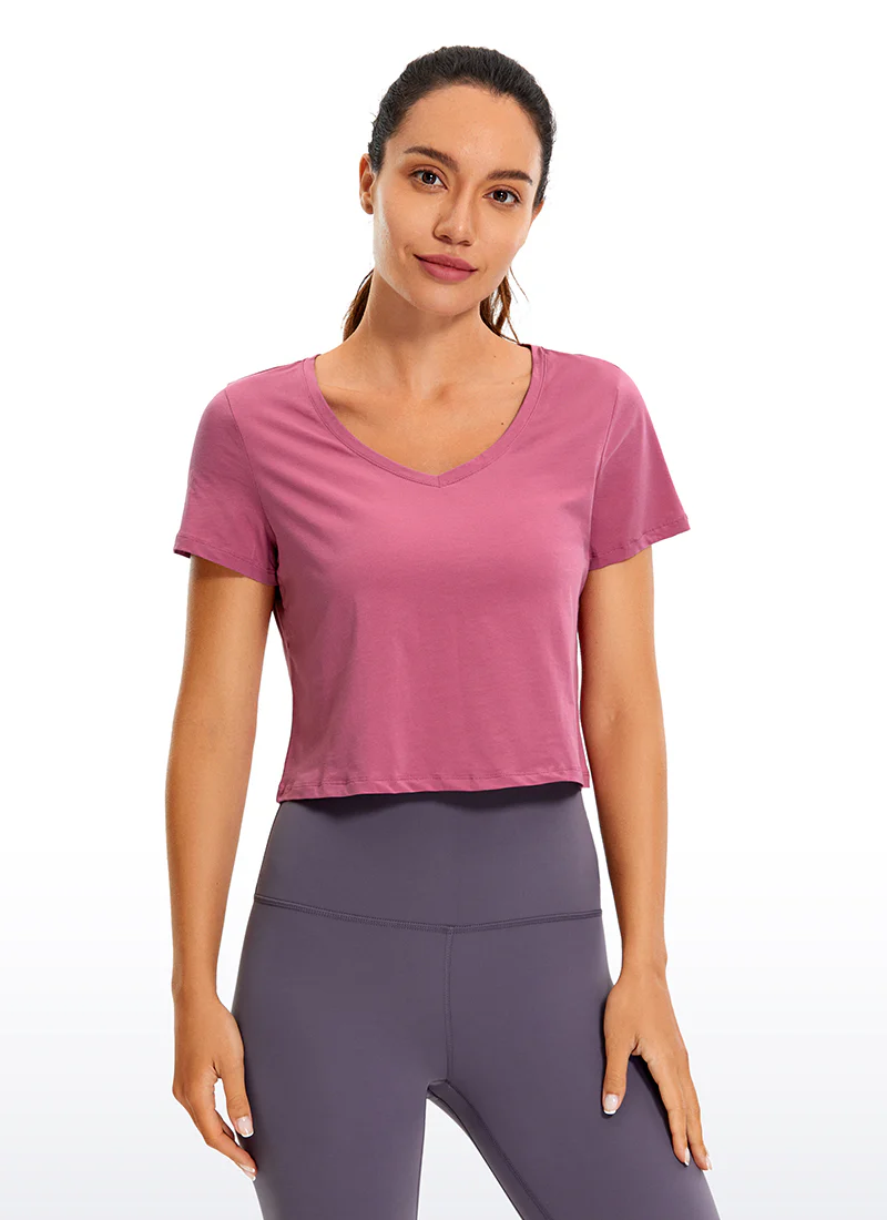 Pima Cotton Short Sleeve Cropped  V-neckline - Image 9