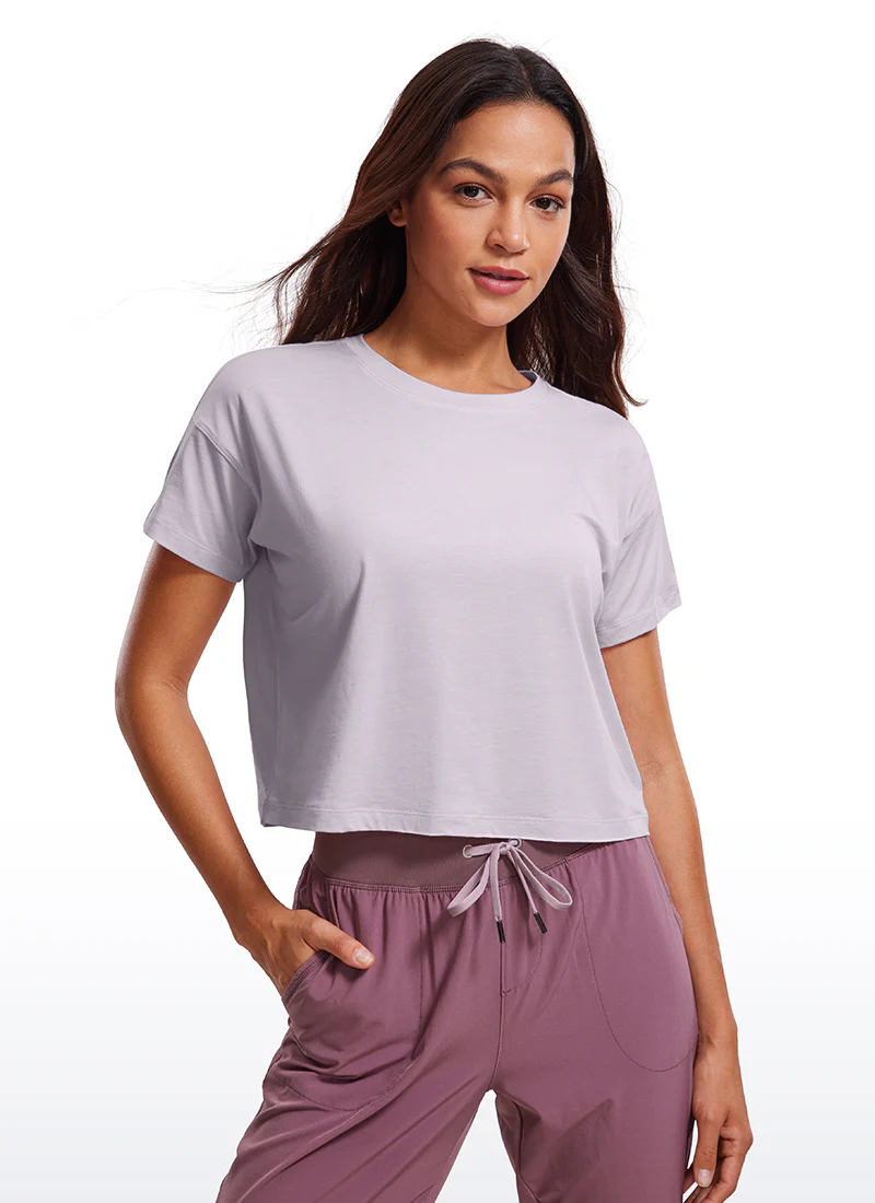 Pima Cotton Crew Neck Cropped Short Sleeve - Image 14