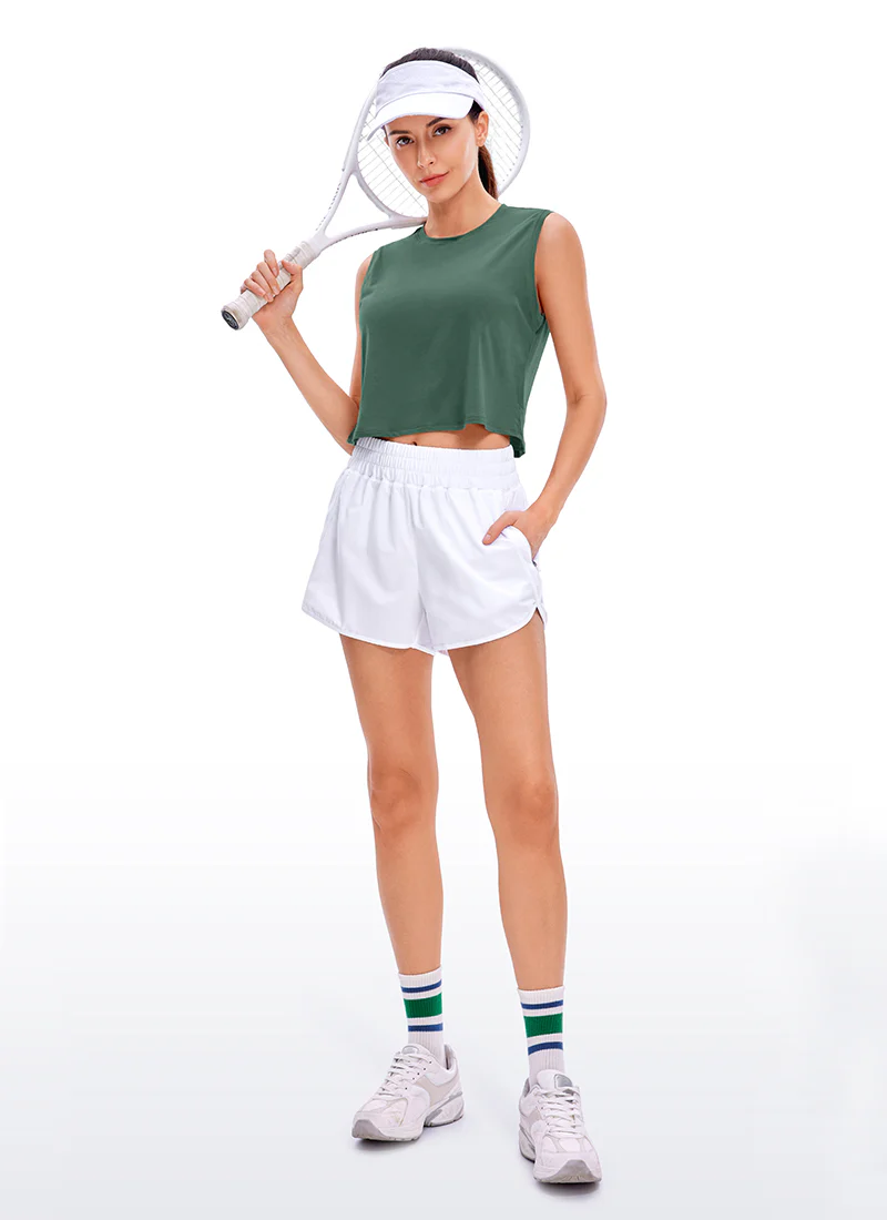 Pima Cotton Cropped Tank Tops Crew Neck - Image 31
