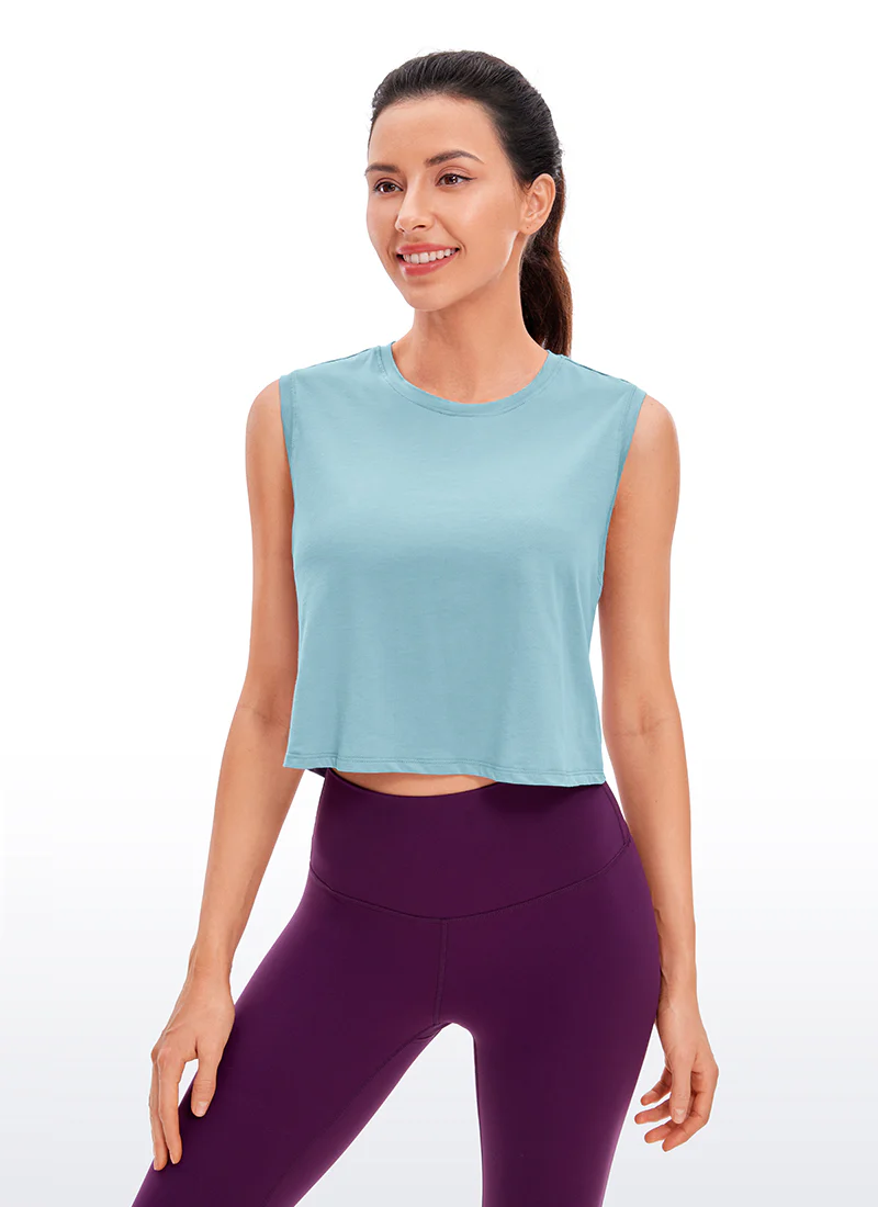 Pima Cotton Cropped Tank Tops Crew Neck - Image 40