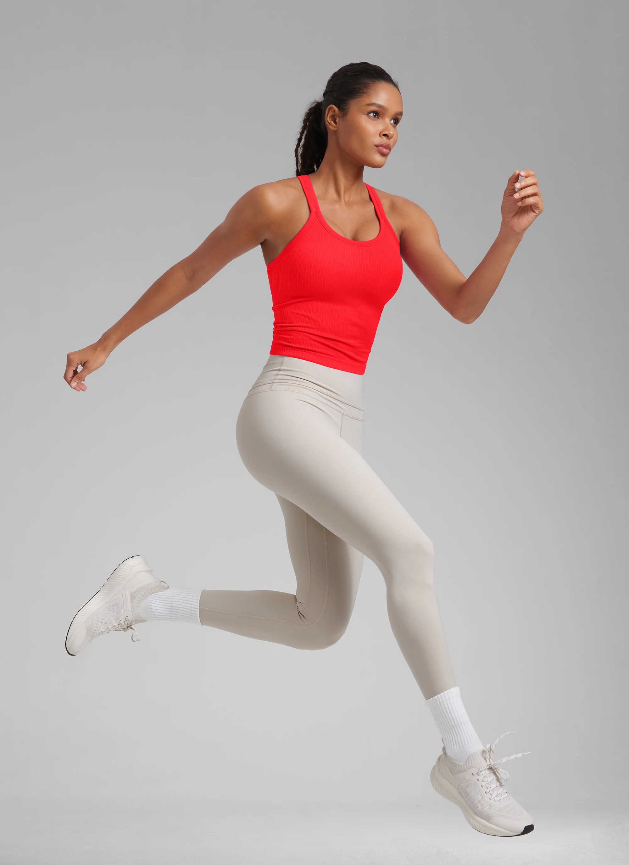 Seamless Racerback Built in Bra Ribbed Tank - Image 27