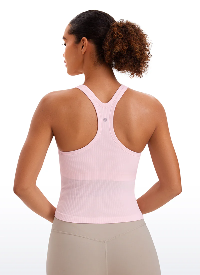 Seamless Racerback Built in Bra Ribbed Tank - Image 12