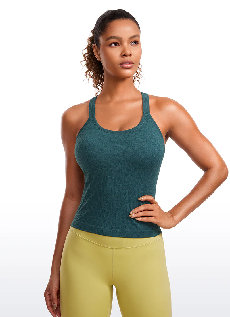 Seamless Racerback Built in Bra Ribbed Tank