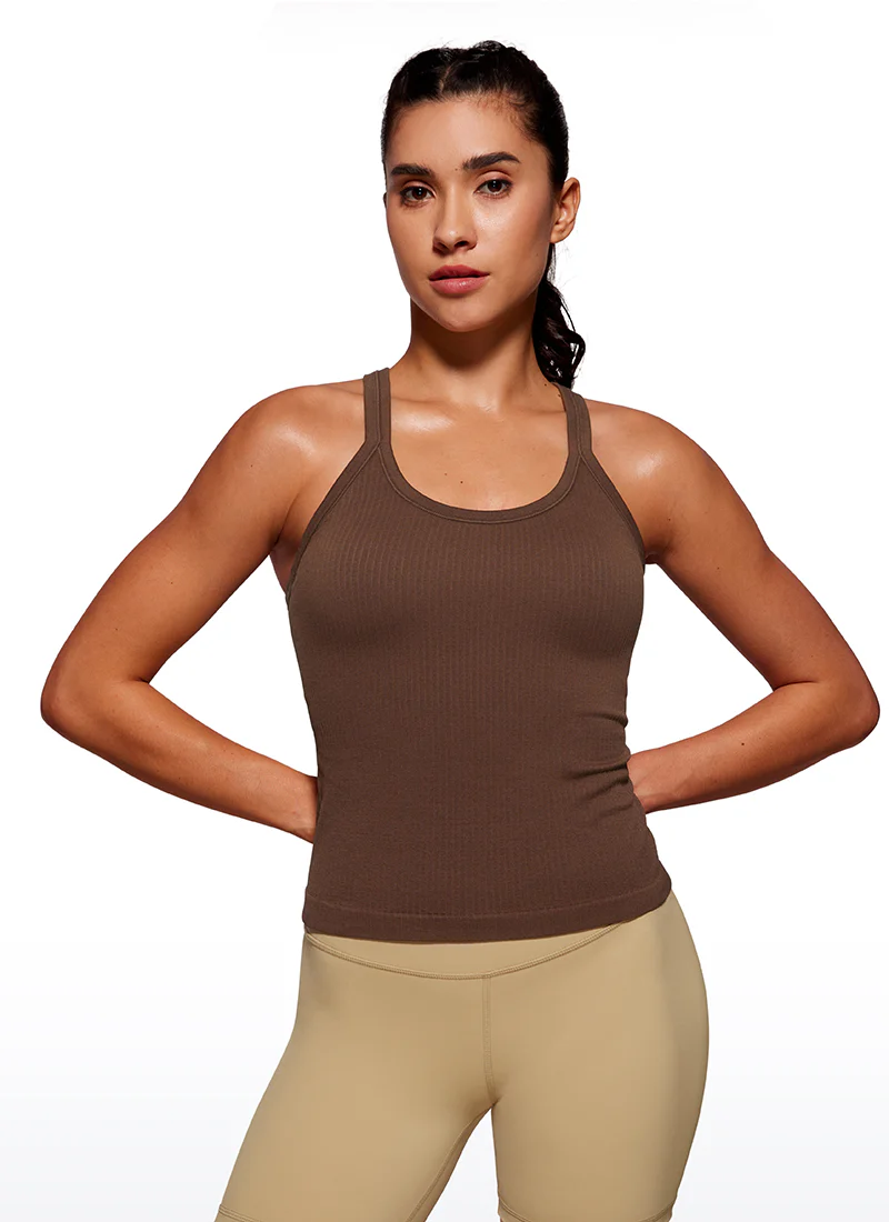 Seamless Racerback Built in Bra Ribbed Tank - Image 10