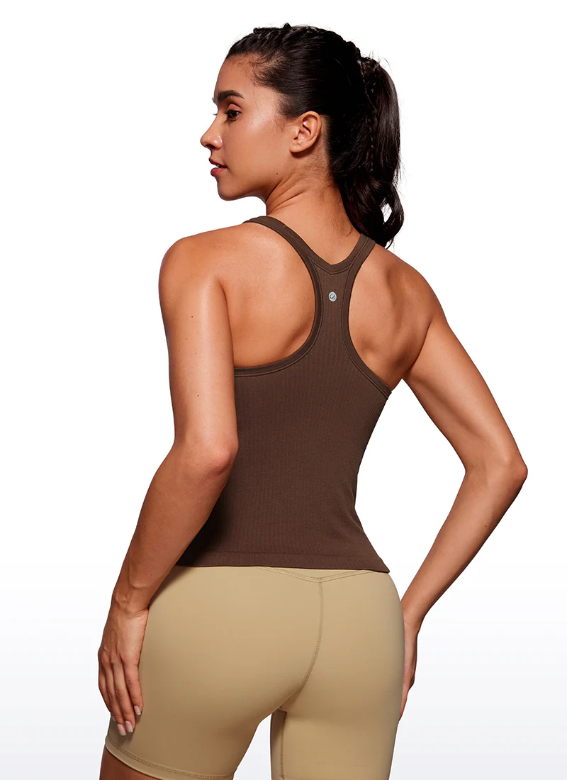 Seamless Racerback Built in Bra Ribbed Tank - Image 11
