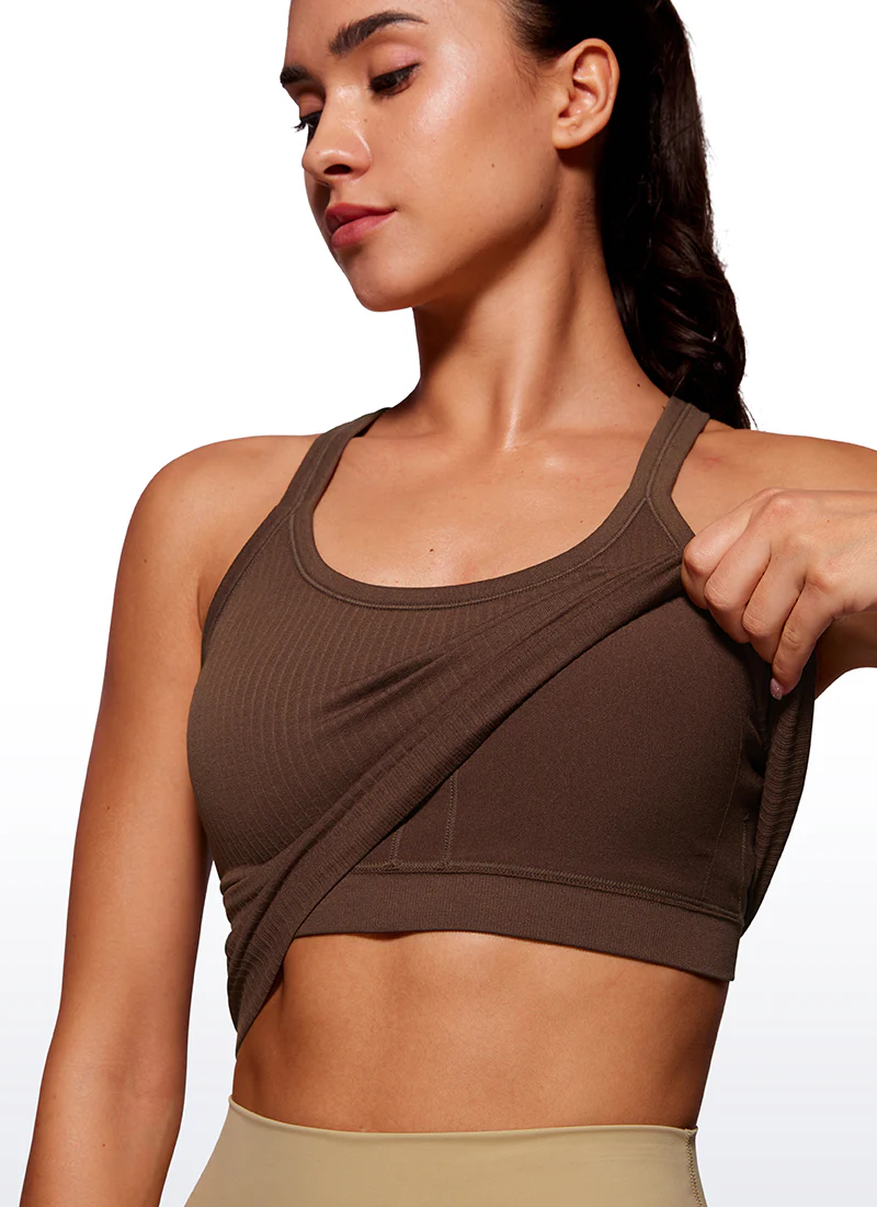Seamless Racerback Built in Bra Ribbed Tank - Image 13