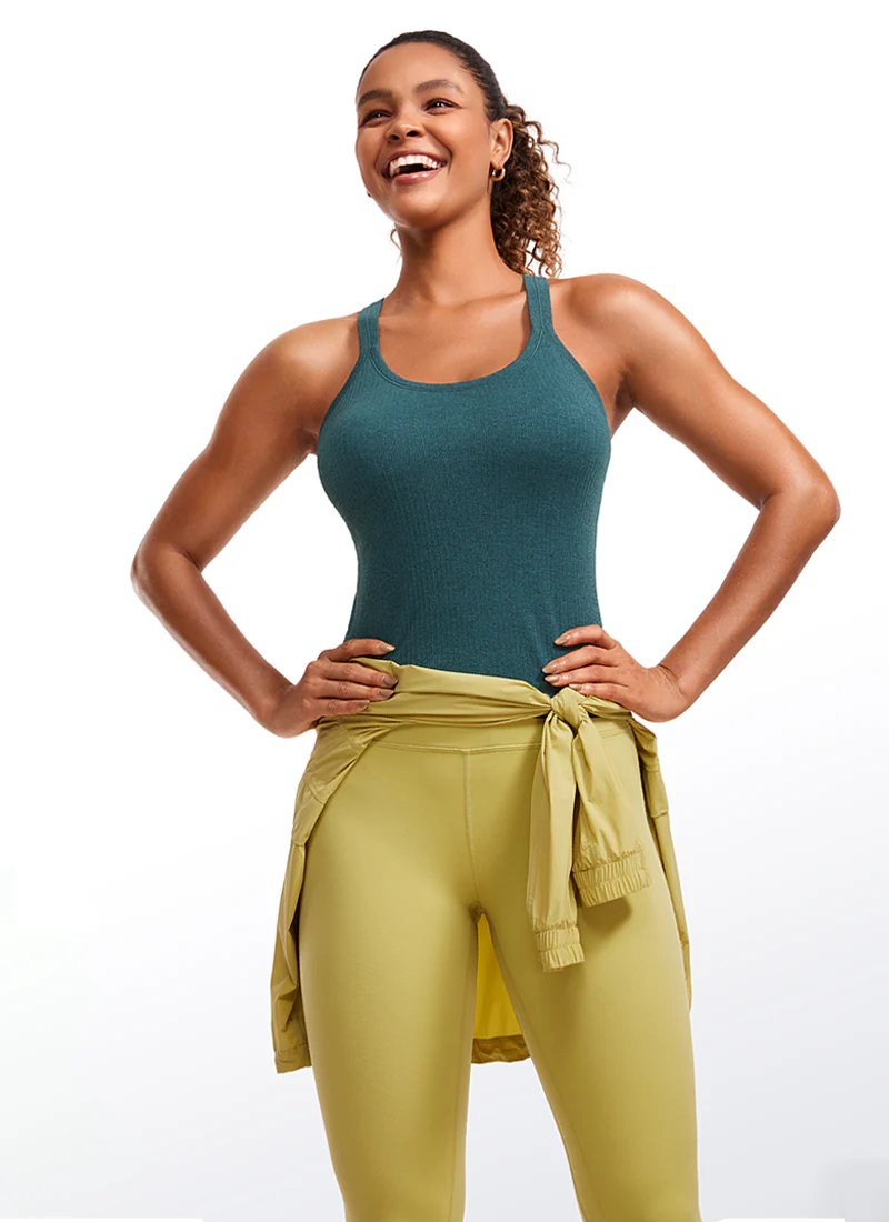 Seamless Racerback Built in Bra Ribbed Tank - Image 3