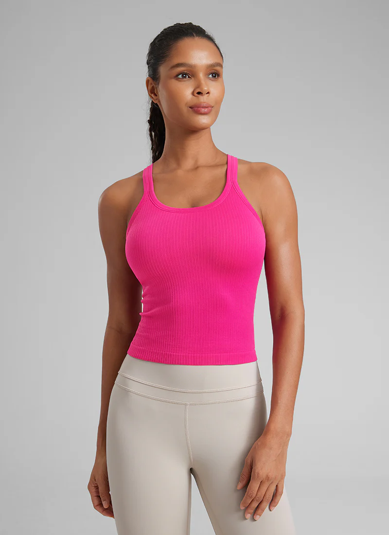 Seamless Racerback Built in Bra Ribbed Tank - Image 6