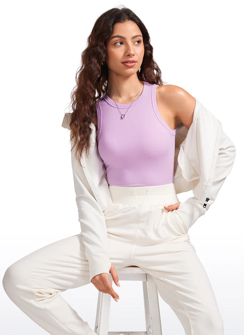Hip Length High Neck Ribbed Racerback Tank - Image 11
