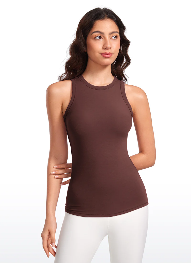 Hip Length High Neck Ribbed Racerback Tank - Image 17