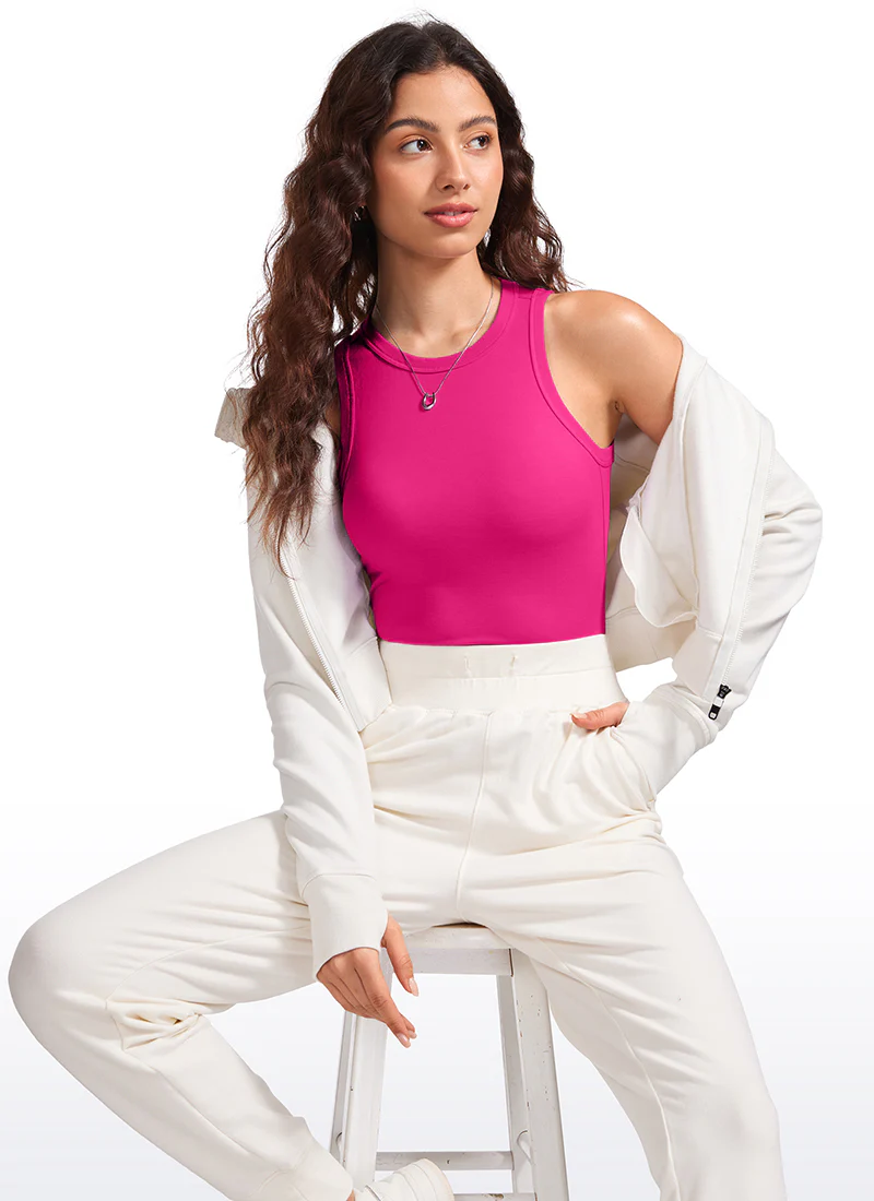 Hip Length High Neck Ribbed Racerback Tank - Image 23