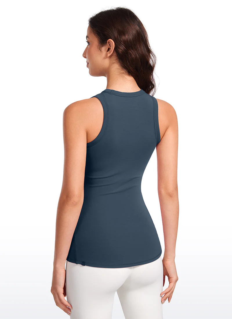 Hip Length High Neck Ribbed Racerback Tank - Image 30