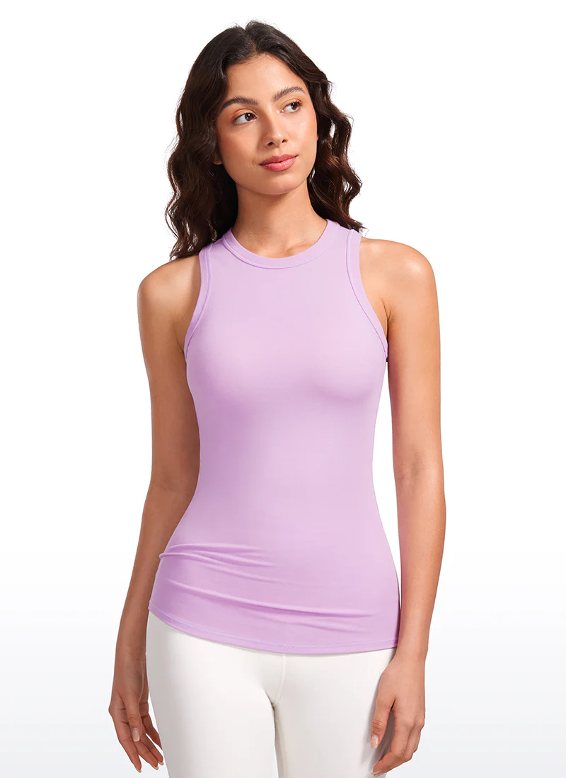 Hip Length High Neck Ribbed Racerback Tank - Image 9