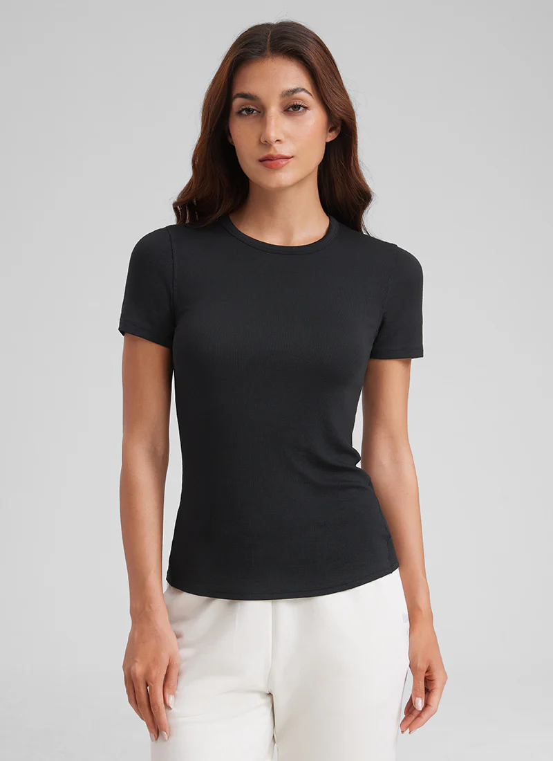 Modal Crew Neck Ribbed Short Sleeve - Image 6