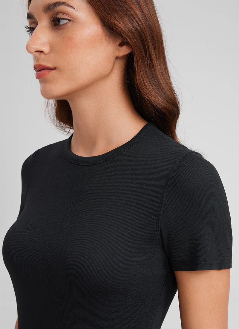 Modal Crew Neck Ribbed Short Sleeve - Image 8