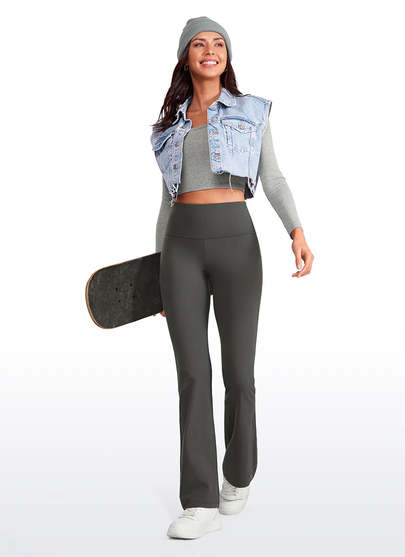 Ribbed High Waist Pocket Flare Leggings 31" - Image 11