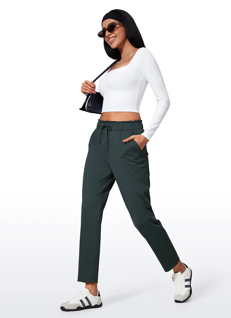 Stretch Drawstring High Waist 7/8 Pants with Pockets 27'' - Image 15