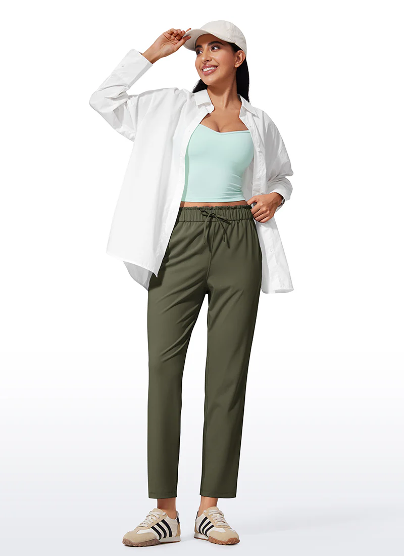 Stretch Drawstring High Waist 7/8 Pants with Pockets 27'' - Image 19