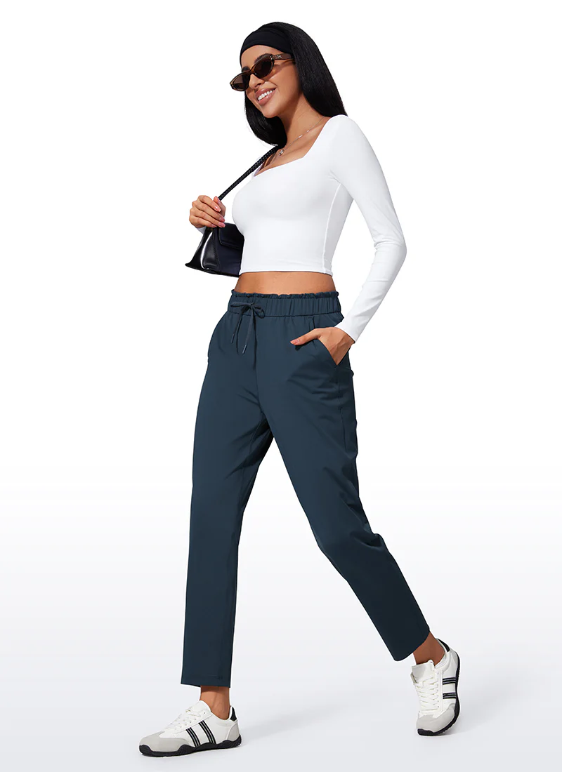Stretch Drawstring High Waist 7/8 Pants with Pockets 27'' - Image 3