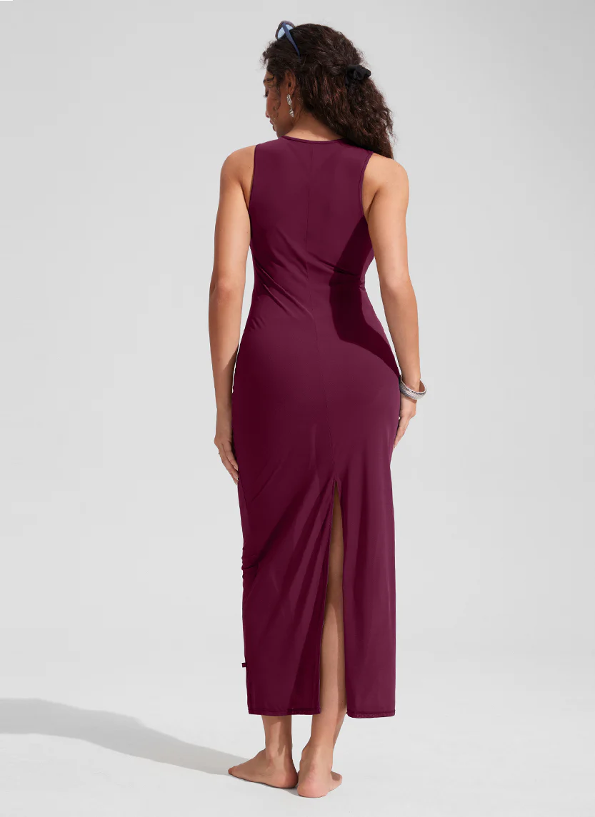Mesh Midi Sleeveless Swimsuit Coverup with Back Slit - Image 2