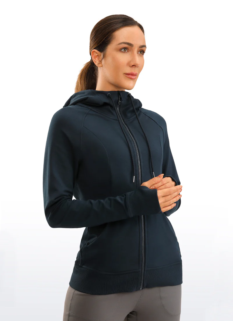 Cotton Terry Full Zip Hoodies Thumb Holes - Image 17