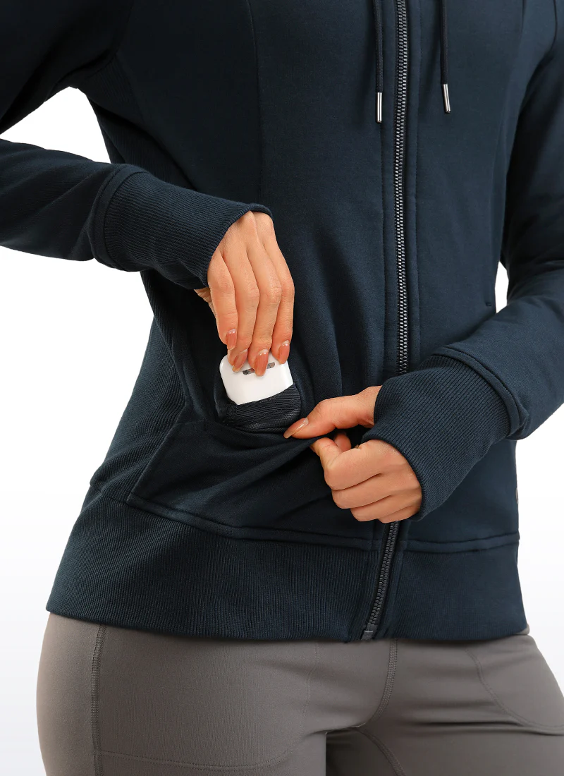 Cotton Terry Full Zip Hoodies Thumb Holes - Image 21