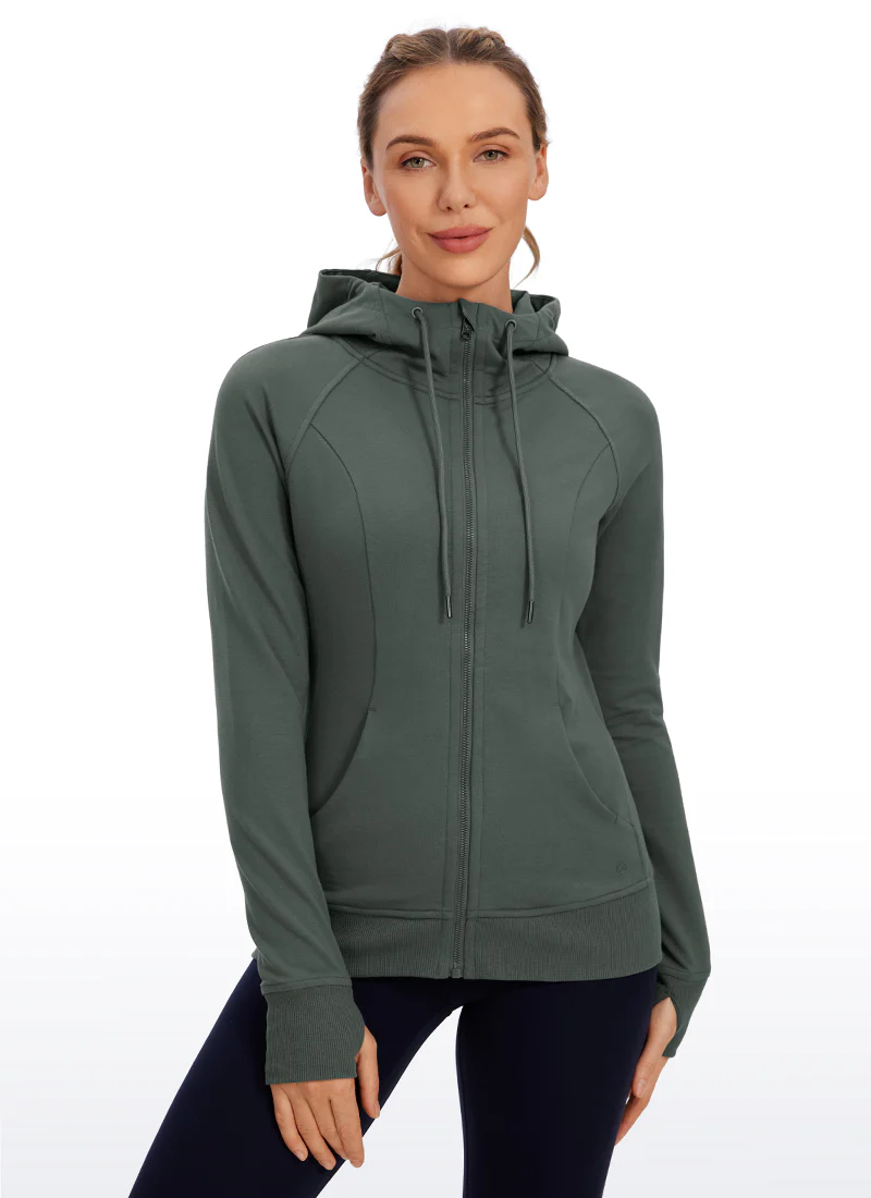 Cotton Terry Full Zip Hoodies Thumb Holes - Image 28