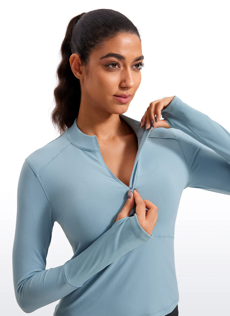Brushed Half Zip Cropped Long Sleeve - Image 4