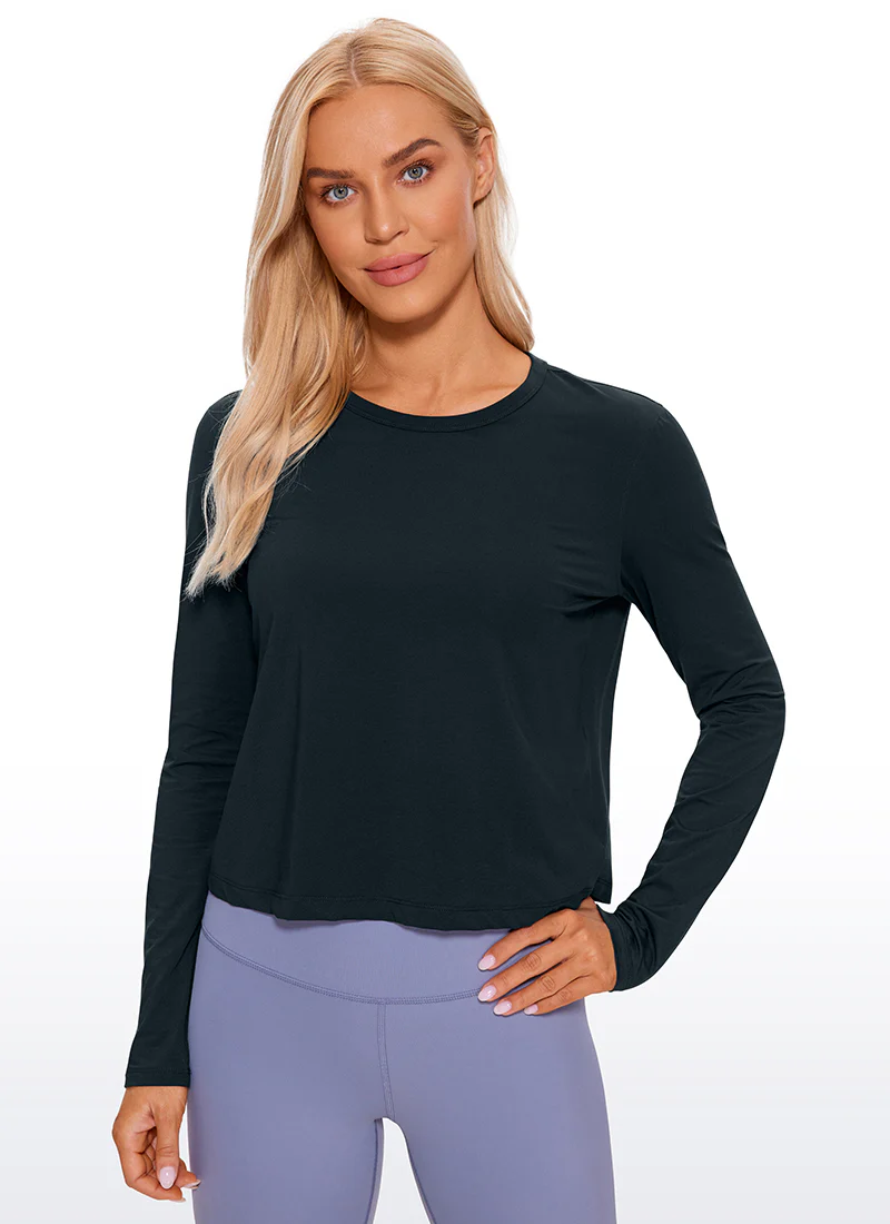 Pima Cotton Cropped Classic Fit Long Sleeve - Image 9