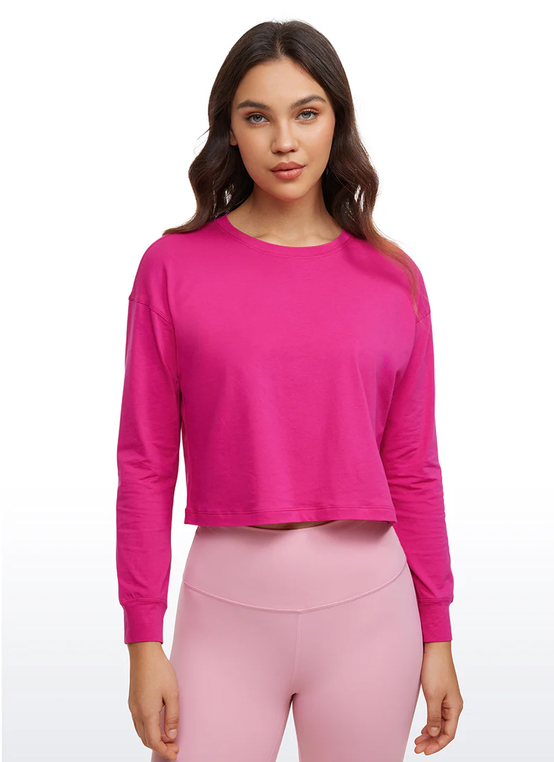 Pima Cotton Cropped Loose Fit Long Sleeve - Image 25