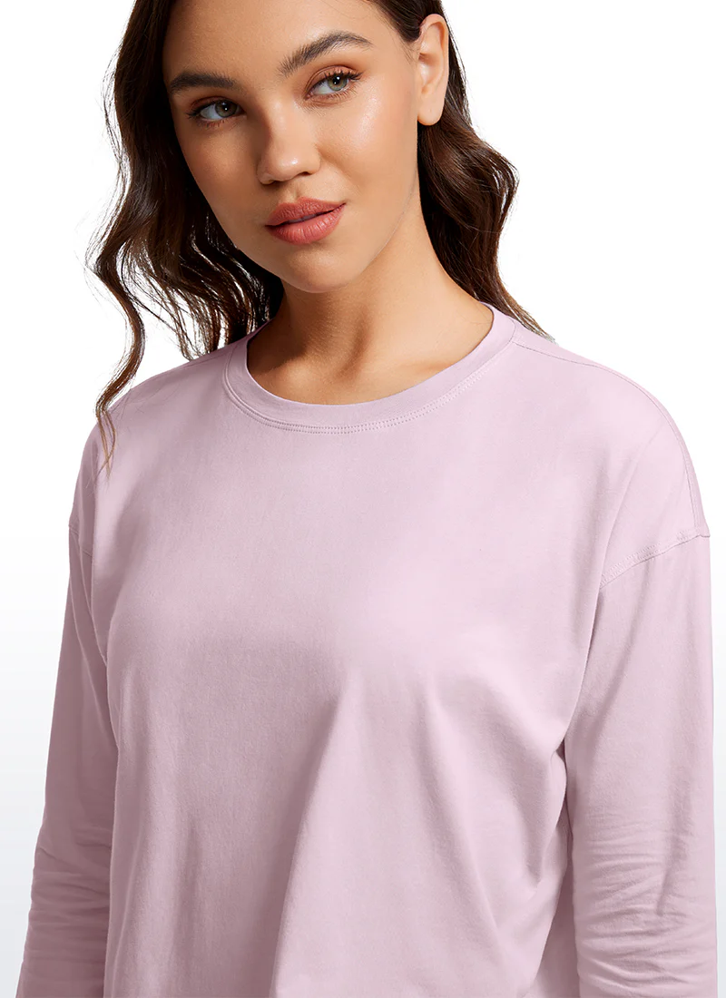 Pima Cotton Cropped Loose Fit Long Sleeve - Image 43