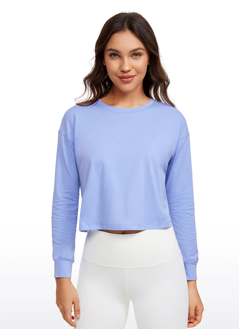 Pima Cotton Cropped Loose Fit Long Sleeve - Image 44