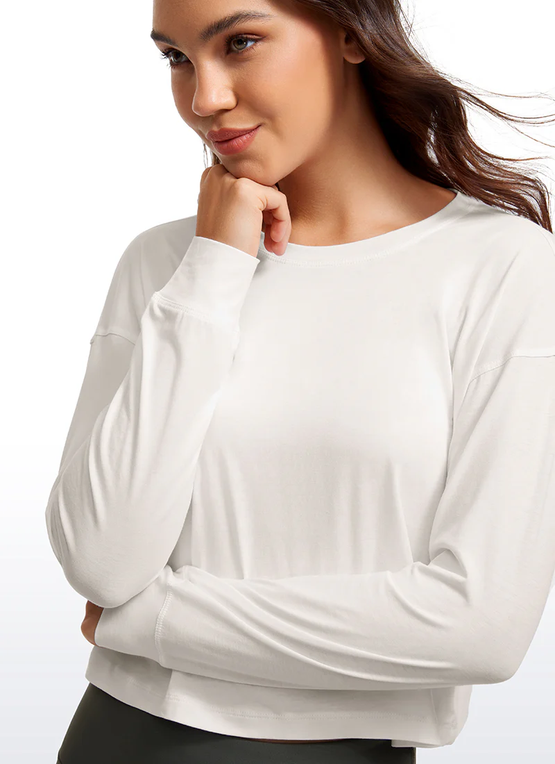 Pima Cotton Cropped Loose Fit Long Sleeve - Image 55