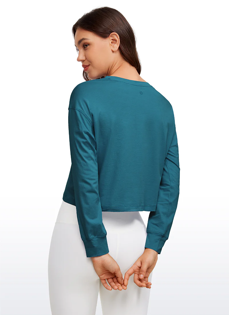 Pima Cotton Cropped Loose Fit Long Sleeve - Image 6